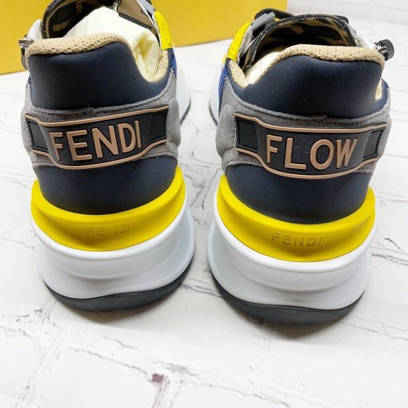 NEW Fendi Flow Multi Color Nylon Low Top Sneakers Men’s 7 Women’s 10 Blue Yellow - Picture 7 of 12